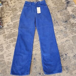 NWT Zara Corduroy Blue Wideleg highrise pants.  Women's size 6. 33" inseam